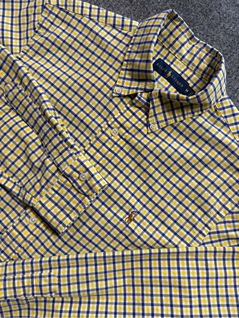Polo by Ralph Lauren Yellow & Blue Plaid Button-Down Preppy Shirt Medium